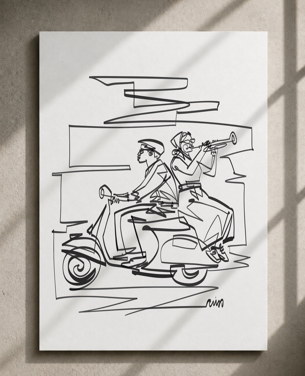 Trumpeter on a Scooter — Art Print