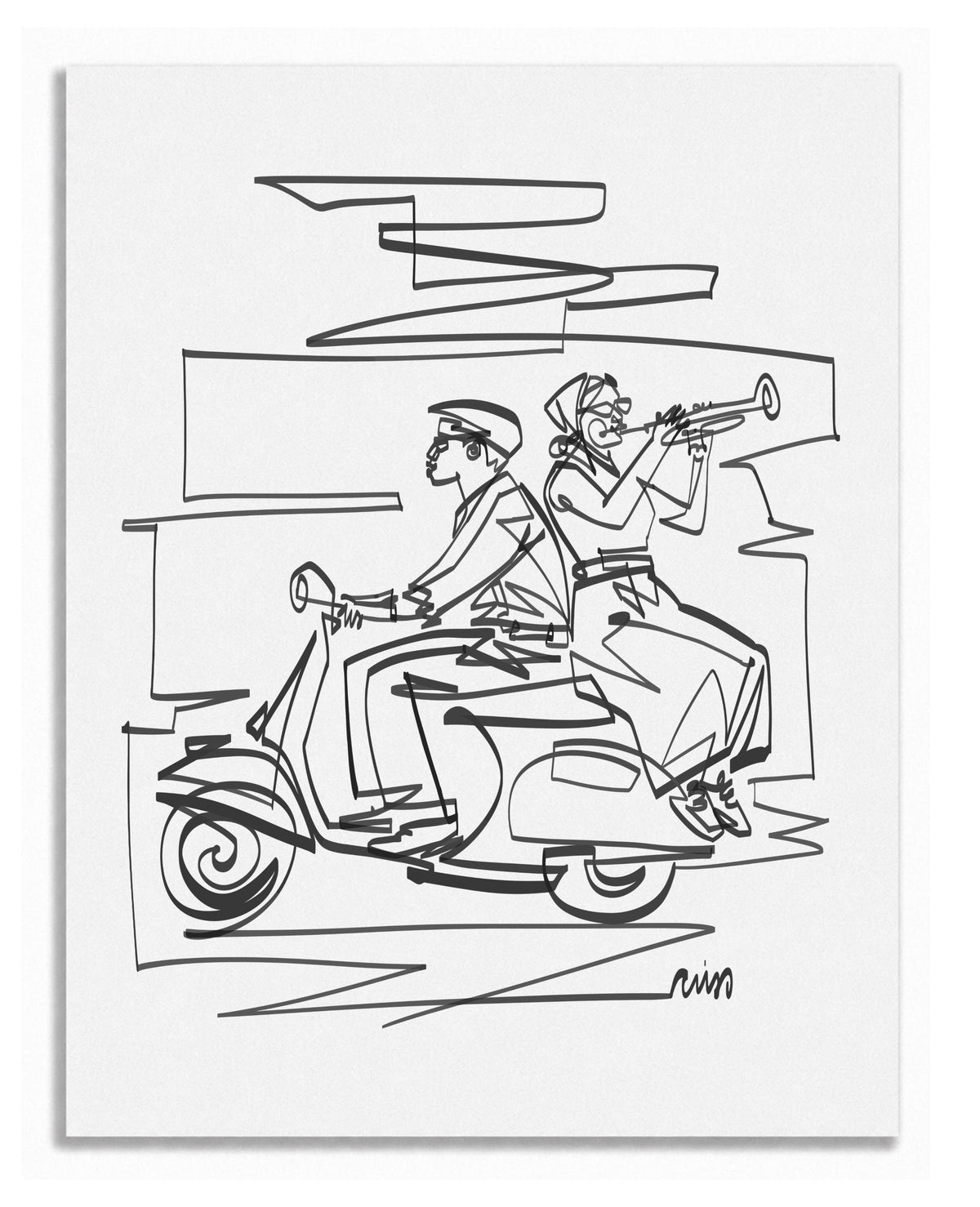 Trumpeter on a Scooter — Art Print