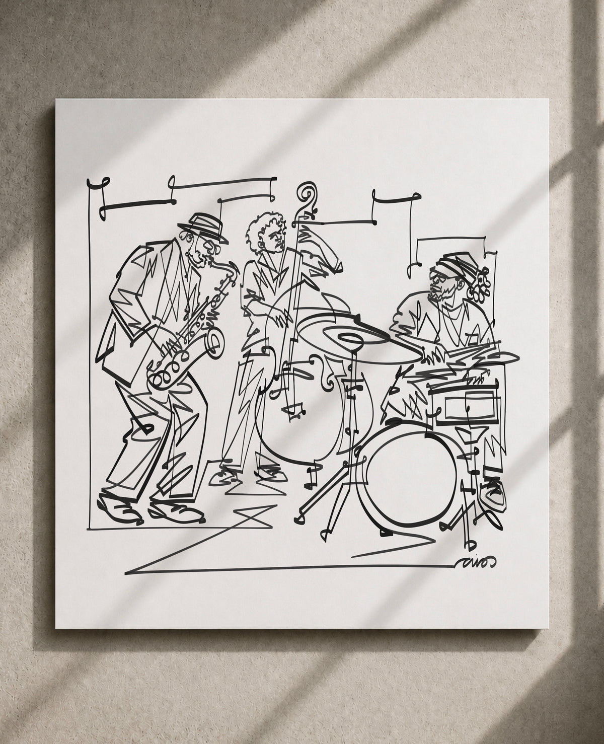 Jazz Trio: Sax, Bass & Drums — Art Print