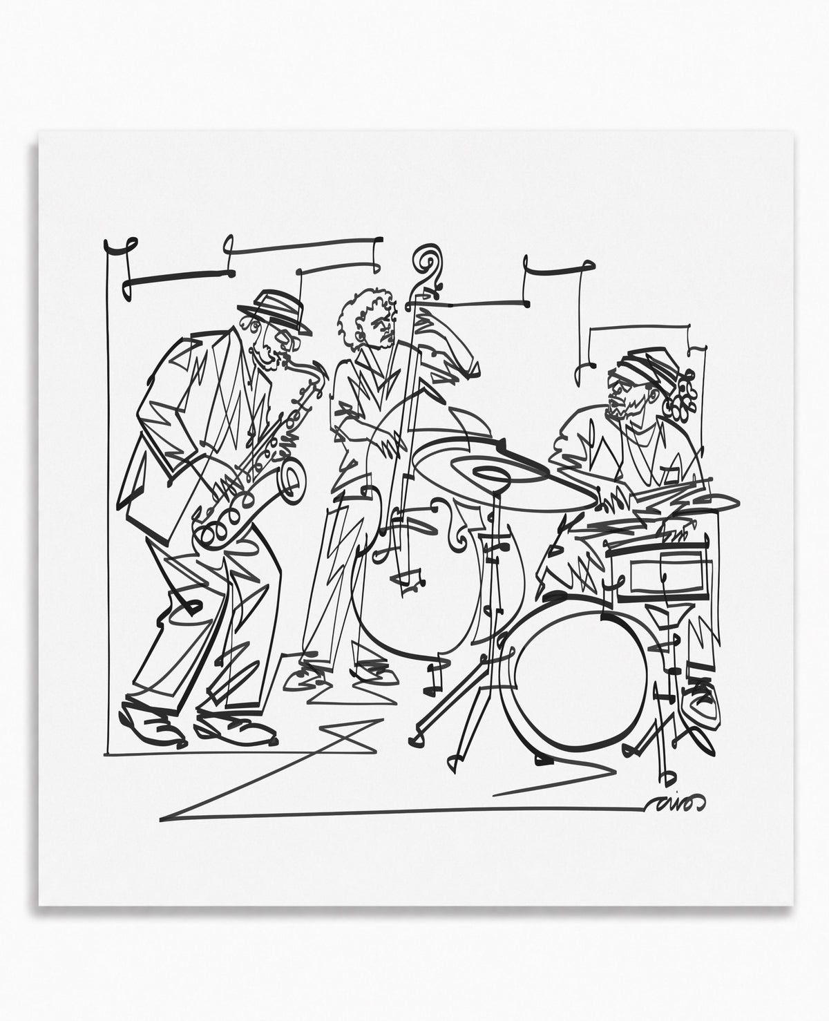 Jazz Trio: Sax, Bass & Drums — Art Print