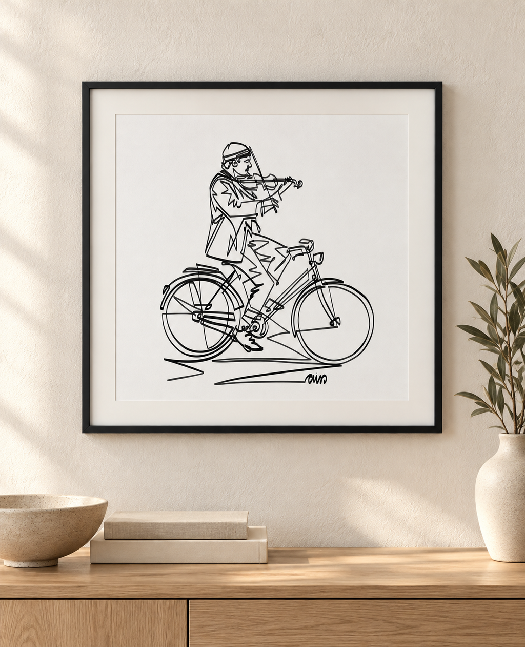 Riding a Violin — Art Print in an illustrative interior. Frame and mat not included.