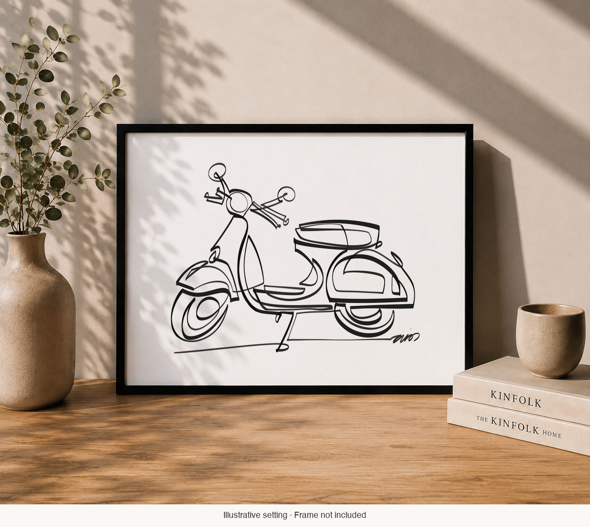 Vespa White art print in an illustrative interior; frame not included.